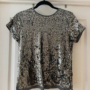 Abercrombie & Fitch Sequin Grey/Gold Short-Sleeve Top